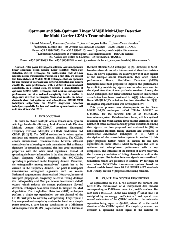 (PDF) Optimum and sub-optimum linear MMSE multi-user detection for ...