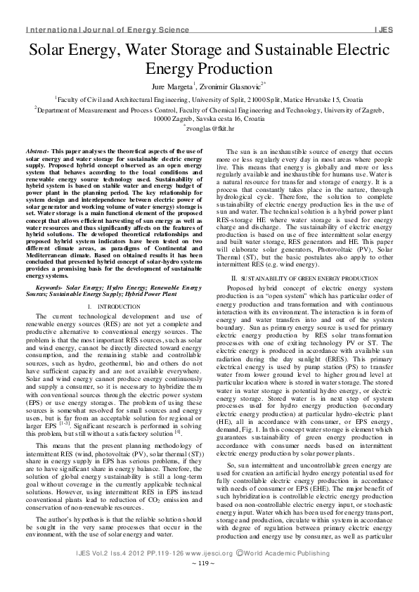 (PDF) Solar Energy, Water Storage and Sustainable Electric Energy ...