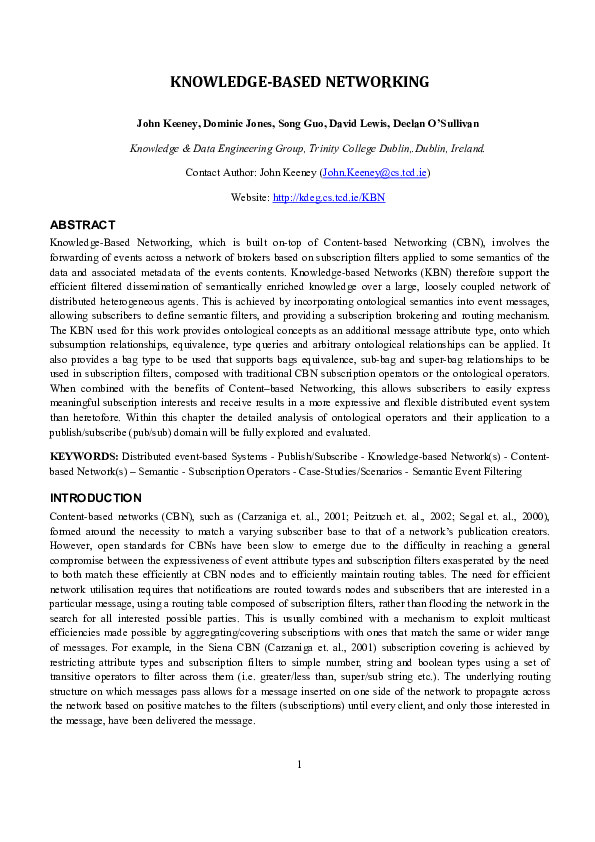 (PDF) Knowledgebased networking Dave Lewis Academia.edu