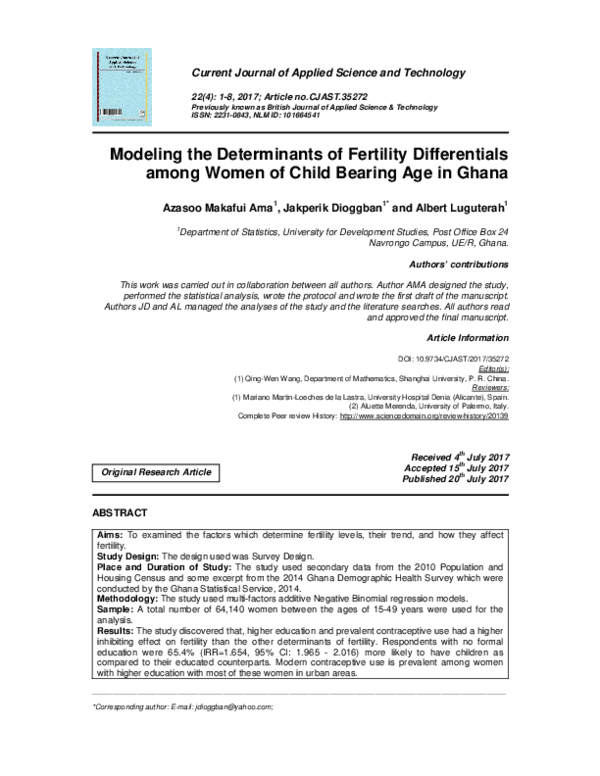 (PDF) Modeling the Determinants of Fertility Differentials among Women ...