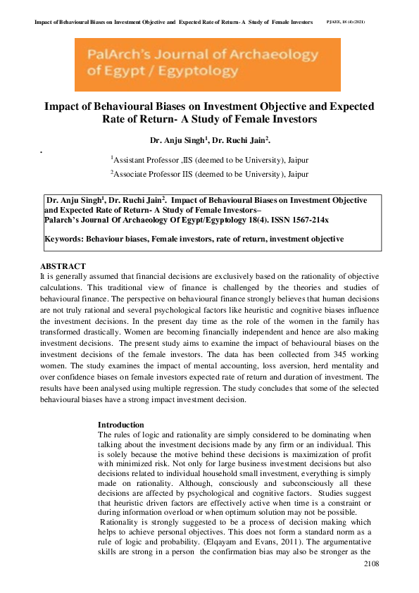 (PDF) Impact of Behavioural Biases on Investment Objective and Expected ...