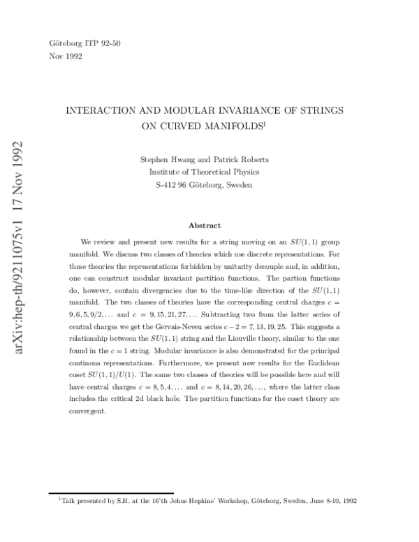 (PDF) Interaction and modular invariance of strings on curved manifolds Stephen Hwang