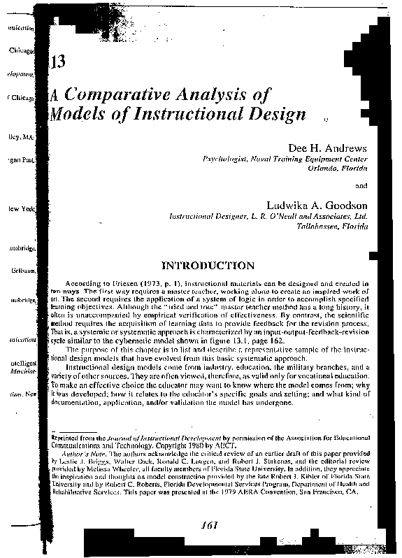 (PDF) A comparative analysis of models of instructional design