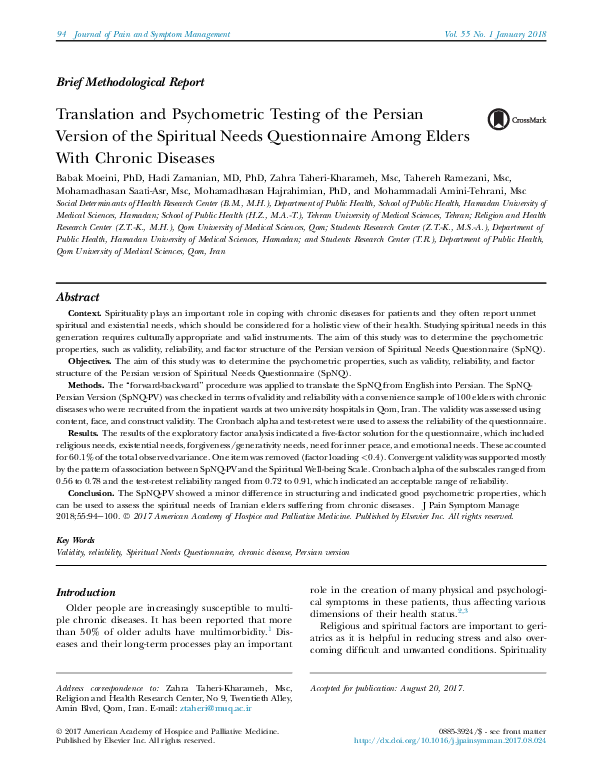 (PDF) Translation and Psychometric Testing of the Persian Version of ...