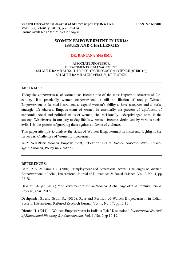 (PDF) WOMEN EMPOWERMENT IN INDIA: ISSUES AND CHALLENGES