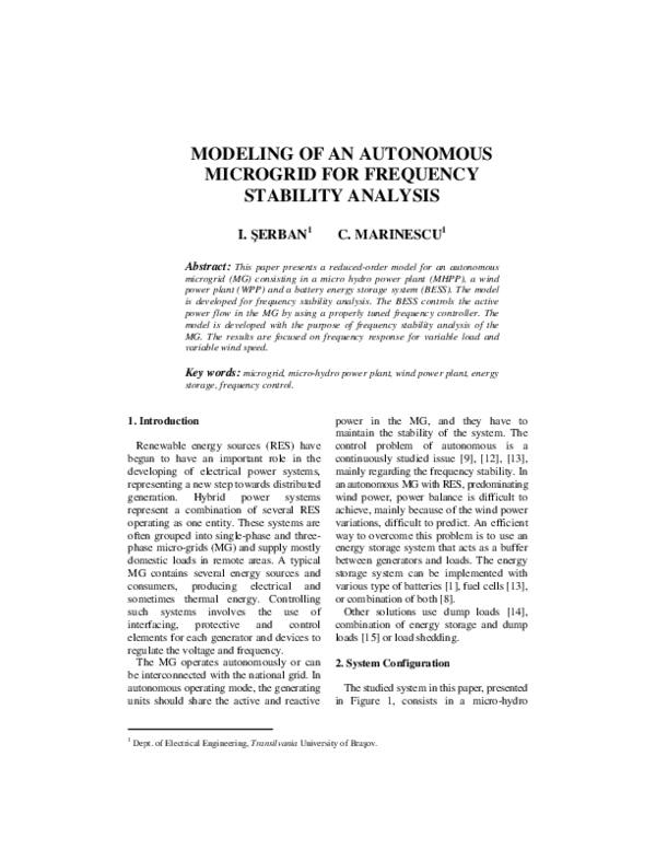 (PDF) Modeling of an Autonomous Microgrid for Frequency Stability Analysis