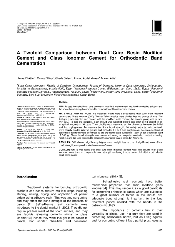 (PDF) A Twofold Comparison between Dual Cure Resin Modified Cement and