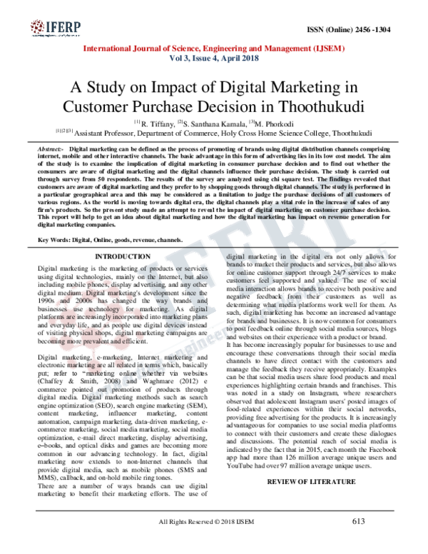 (PDF) A Study on Impact of Digital Marketing in Customer Purchase ...