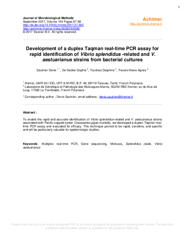 (PDF) Development of a duplex Taqman real-time PCR assay for rapid ...