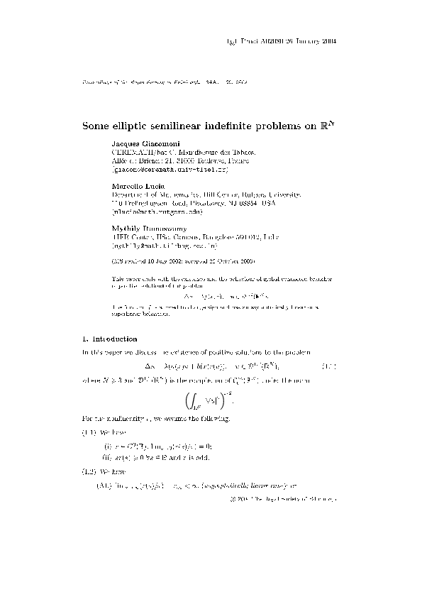 (PDF) Some elliptic semilinear indefinite problems on R