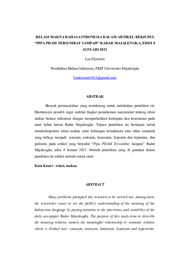 Jurnal Ilmiah Bahasa Indonesia Research Papers Academia Edu