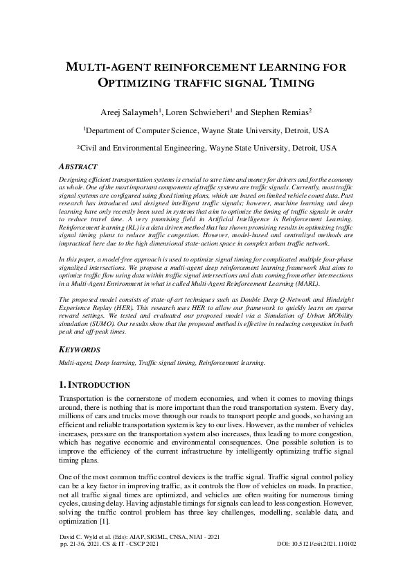 (PDF) MULTI-AGENT REINFORCEMENT LEARNING FOR OPTIMIZING TRAFFIC SIGNAL ...