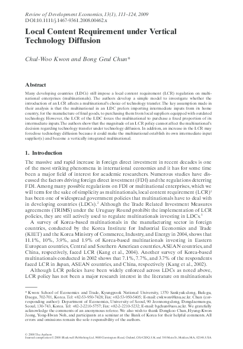(PDF) Local Content Requirement under Vertical Technology Diffusion