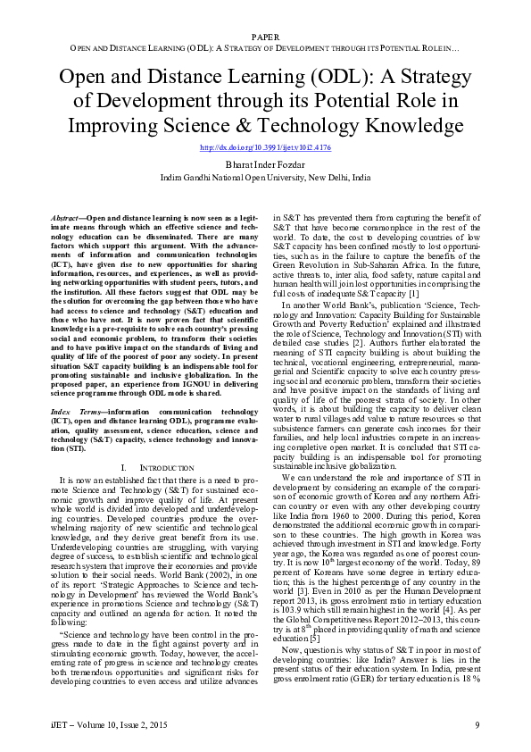 (PDF) Open and Distance Learning (ODL): A Strategy of Development ...