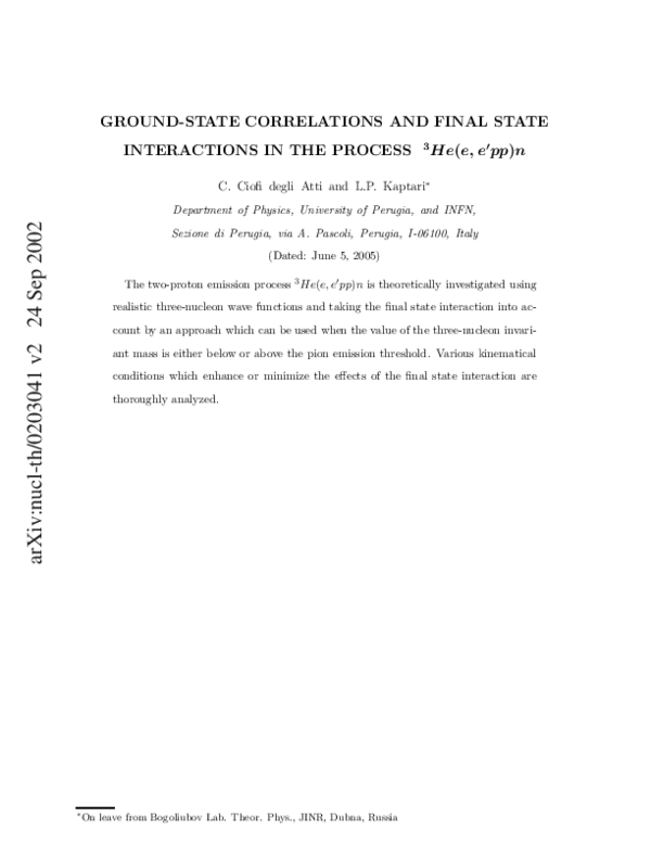 (PDF) Ground-state correlations and final state interactions in the ...