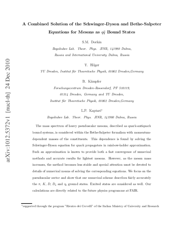 (PDF) A Combined Solution of the Schwinger-Dyson and Bethe-Salpeter ...