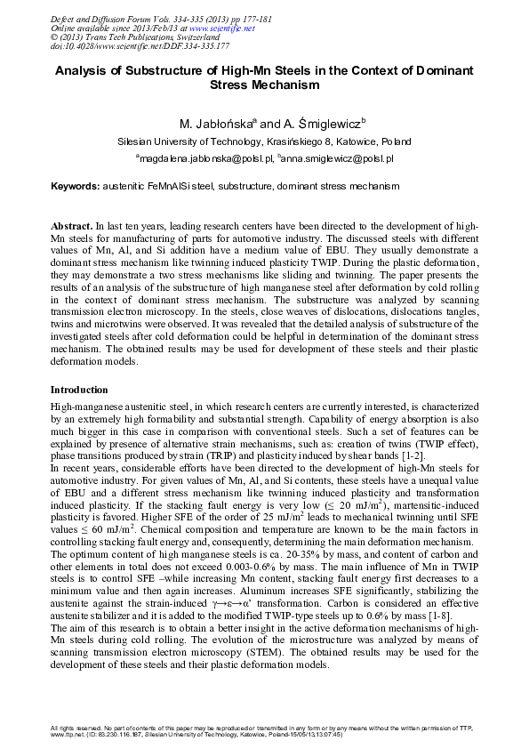 (PDF) Analysis of Substructure of High-Mn Steels in the Context of ...