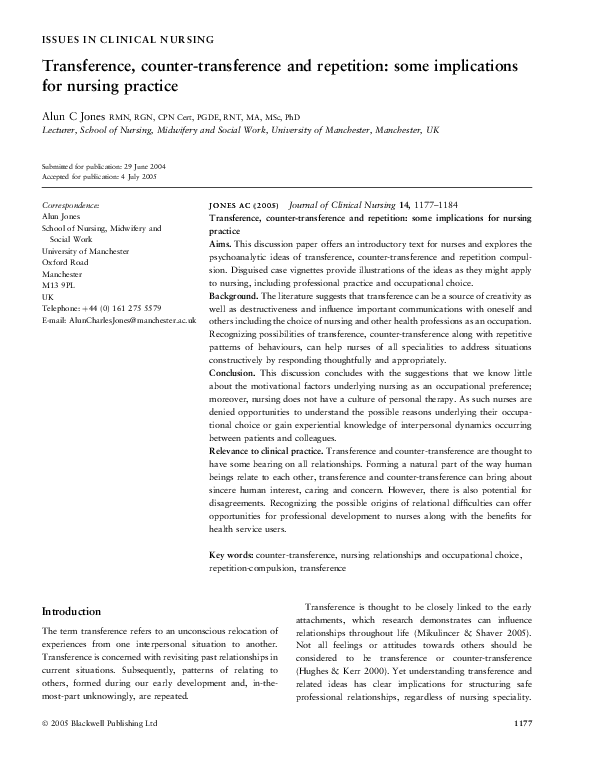 (PDF) Transference, counter-transference and repetition: some ...