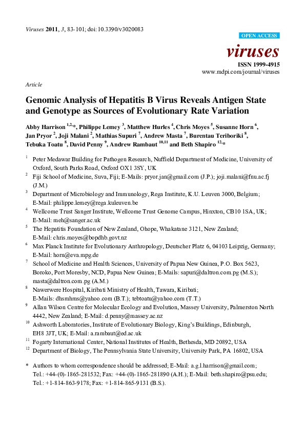 (PDF) Genomic Analysis of Hepatitis B Virus Reveals Antigen State and ...