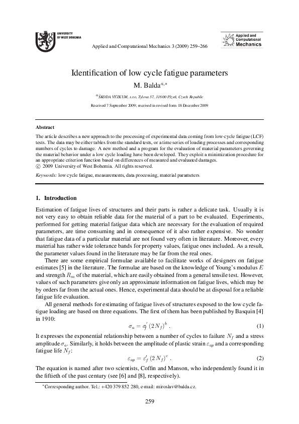 (PDF) Identification of low cycle fatigue parameters
