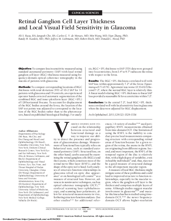 (PDF) Retinal Ganglion Cell Layer Thickness and Local Visual Field ...