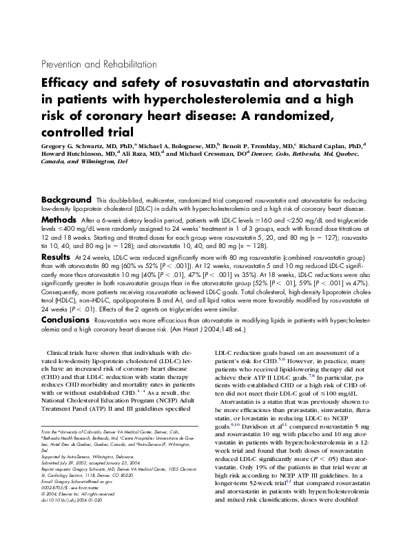 (PDF) Efficacy and safety of rosuvastatin and atorvastatin in patients ...
