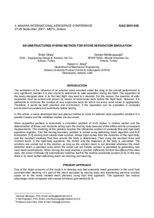 (PDF) An Unstructured Hybrid Method For Store Separation Simulation