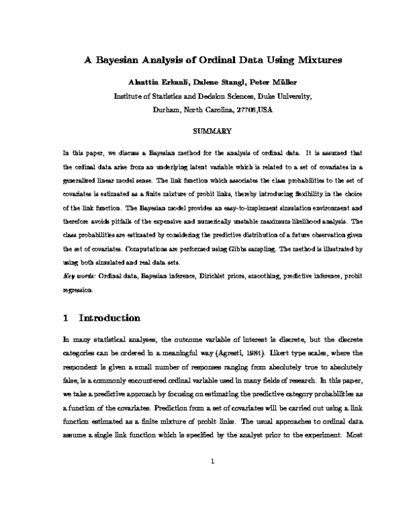 (PDF) A Bayesian Analysis of Ordinal Data Using Mixtures