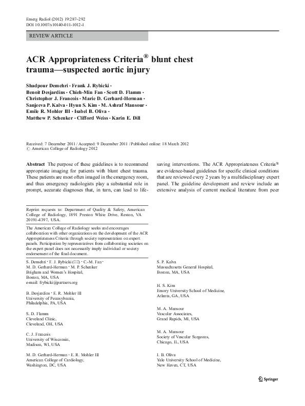 (PDF) ACR Appropriateness Criteria® blunt chest trauma—suspected aortic ...