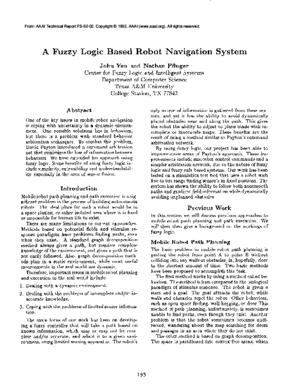 (PDF) A fuzzy logic based robot navigation system