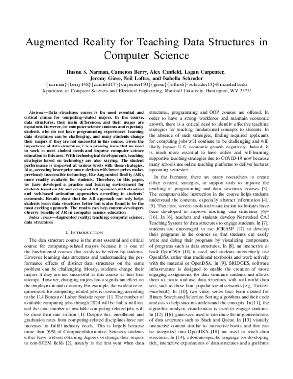 (PDF) Augmented Reality for Teaching Data Structures in Computer Science