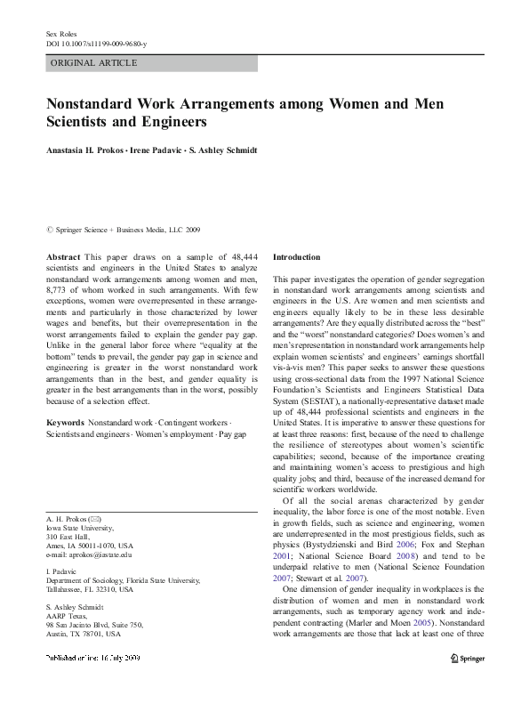 (PDF) Nonstandard Work Arrangements among Women and Men Scientists and ...