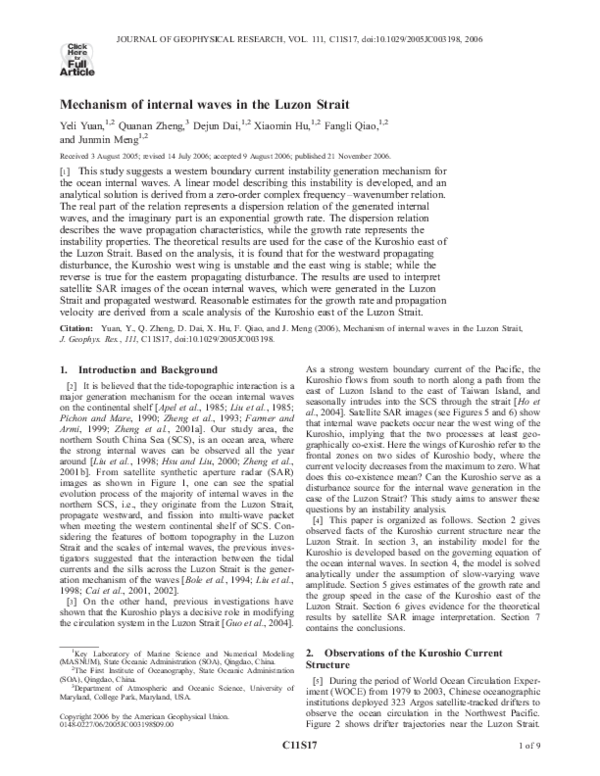 (PDF) Mechanism of internal waves in the Luzon Strait