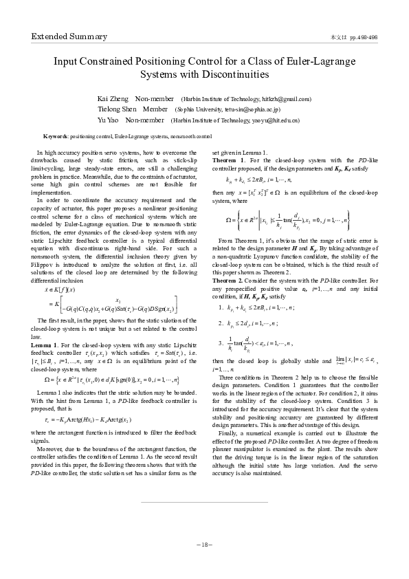 (PDF) Input Constrained Positioning Control for a Class of Euler ...
