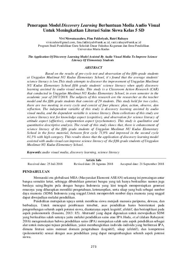 (PDF) Penerapan Model Discovery Learning Berbantuan Media Audio Visual ...