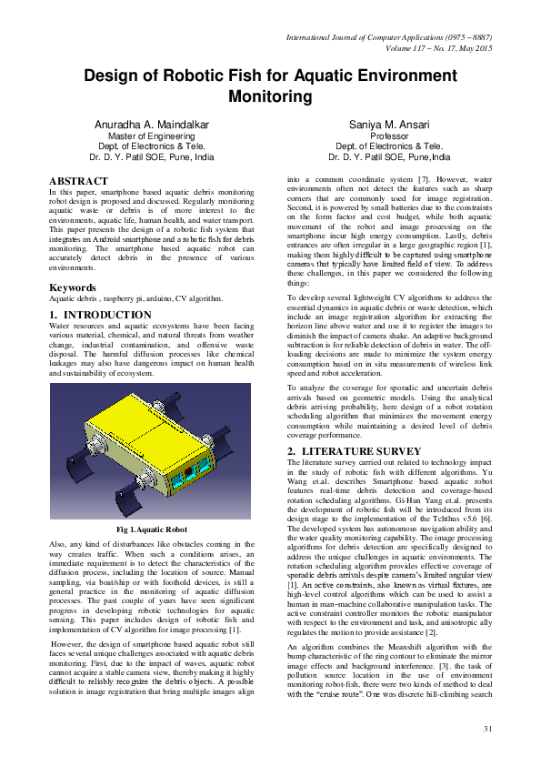 (PDF) Design of Robotic Fish for Aquatic Environment Monitoring