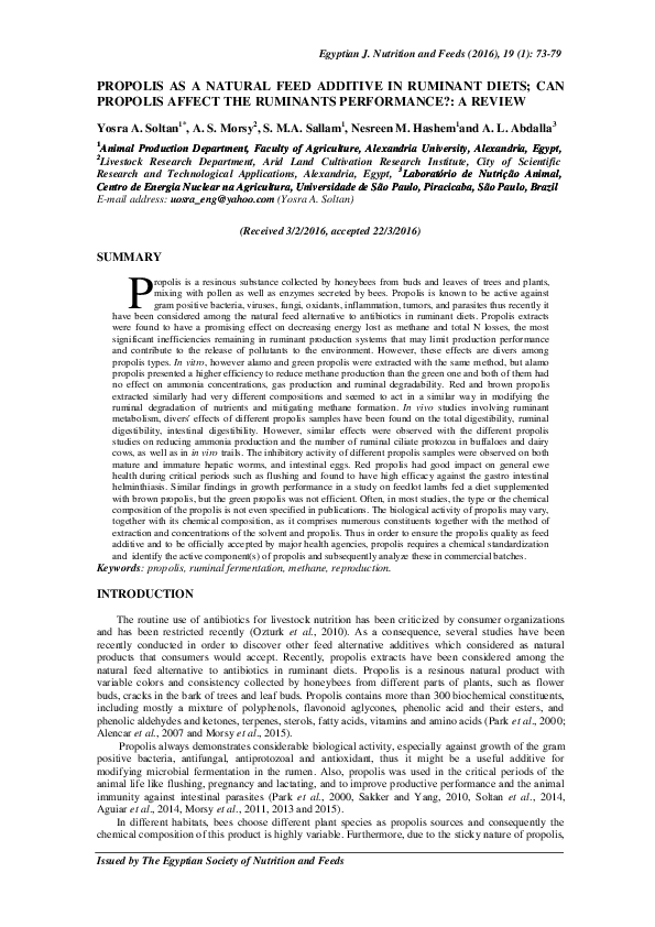 (PDF) Propolis as a Natural Feed Additive in Ruminant Diets; Can ...