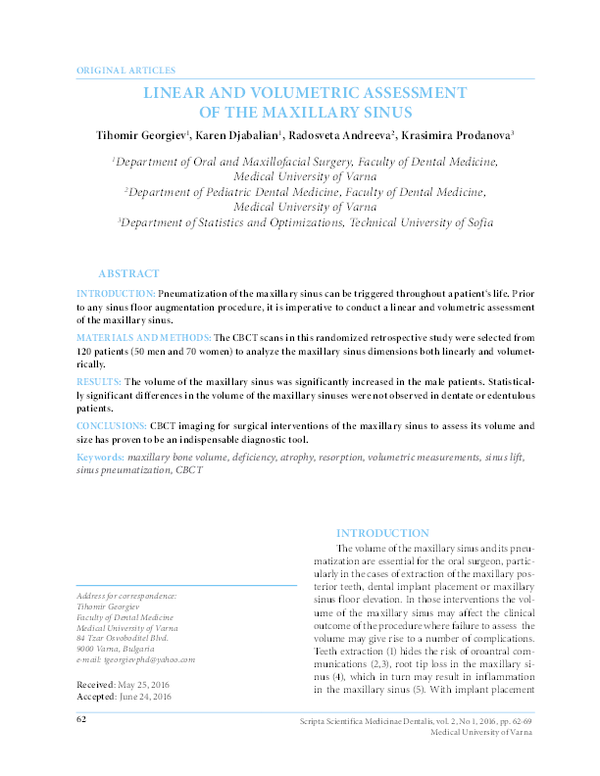 (PDF) Linear and volumetric assessment of the maxillary sinus