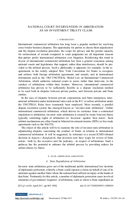 (PDF) National Court Intervention in Arbitration as an Investment ...
