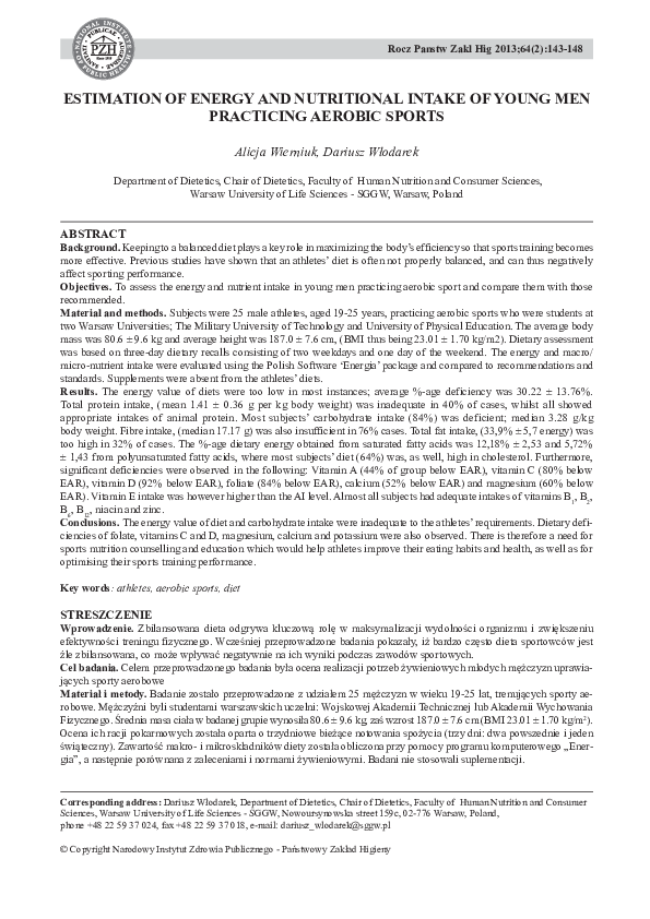(PDF) Estimation of energy and nutritional intake of young men ...