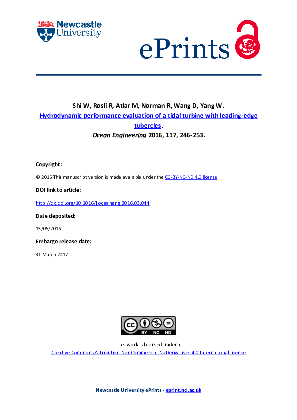 (PDF) Hydrodynamic performance evaluation of a tidal turbine with ...