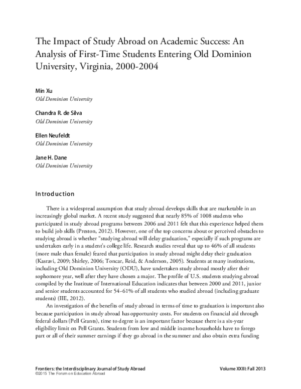 (PDF) The Impact of Study Abroad on Academic Success: An Analysis of ...
