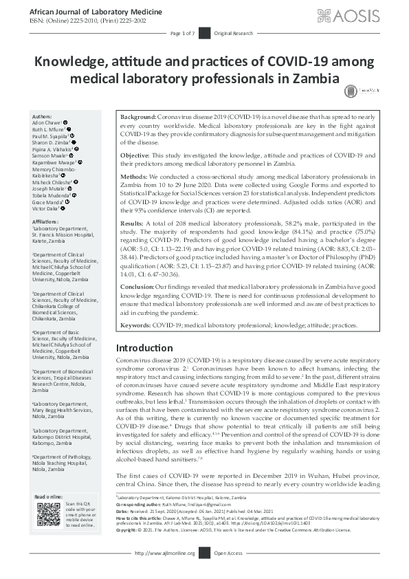 (PDF) Knowledge, attitude and practices of COVID-19 among medical ...