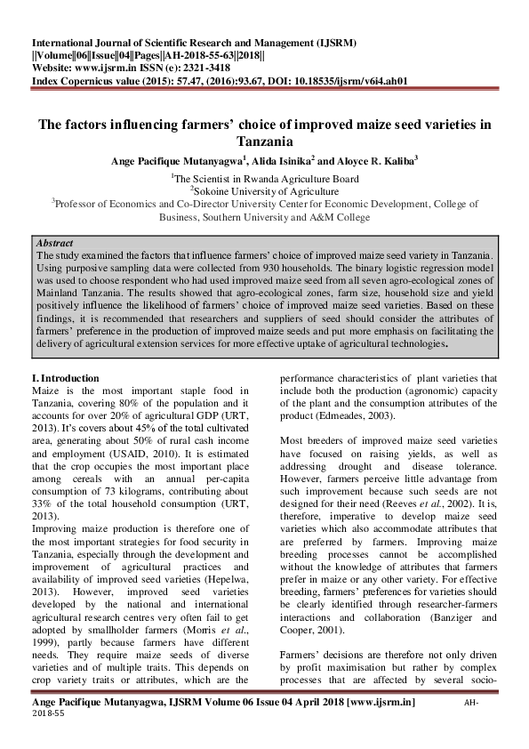 (PDF) The factors influencing farmers’ choice of improved maize seed ...