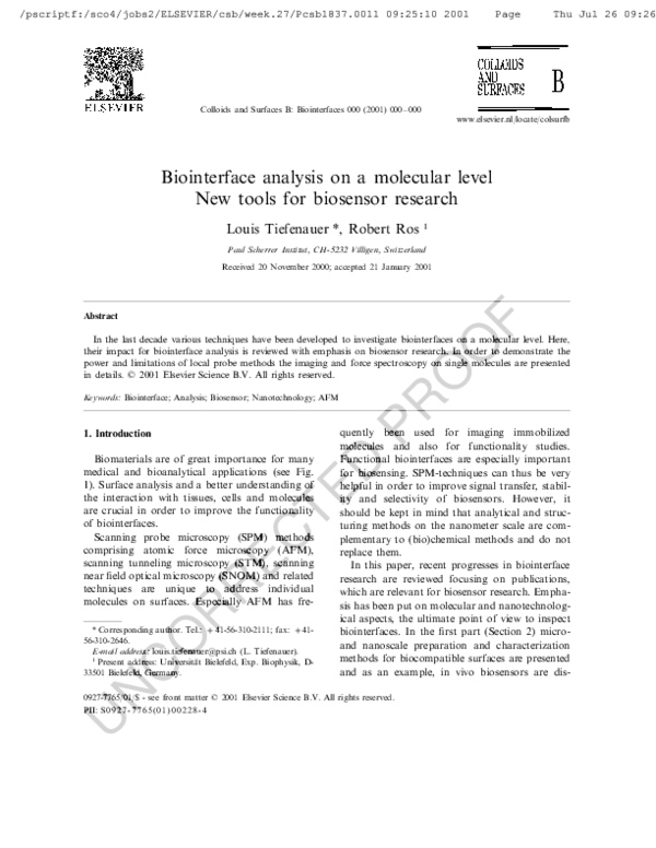 (PDF) Biointerface analysis on a molecular level
