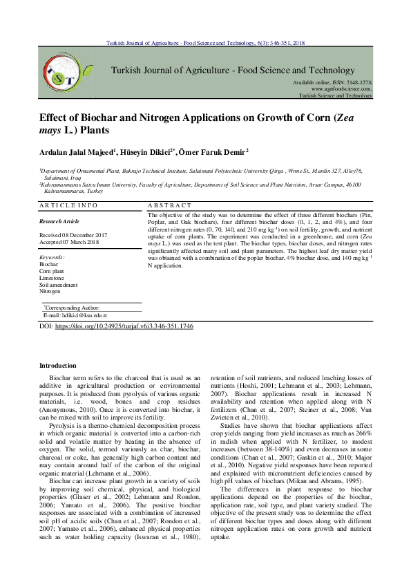 (PDF) Effect of Biochar and Nitrogen Applications on Growth of Corn ...