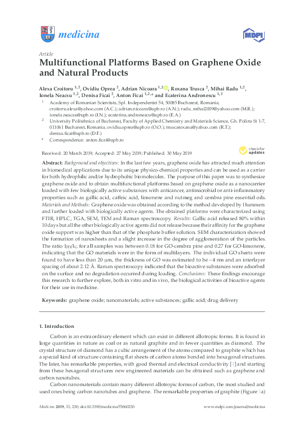 (PDF) Multifunctional Platforms Based on Graphene Oxide and Natural ...