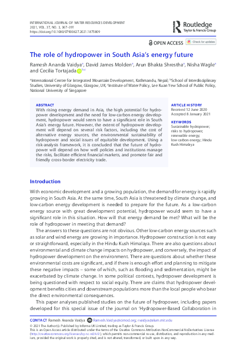 Pdf The Role Of Hydropower In South Asia S Energy Future Ramesh Ananda Vaidya And Cecilia Tortajada Academia Edu
