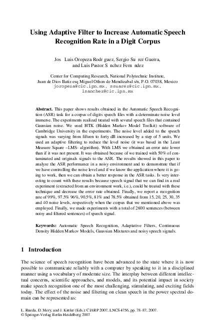 (PDF) Using Adaptive Filter to Increase Automatic Speech Recognition ...