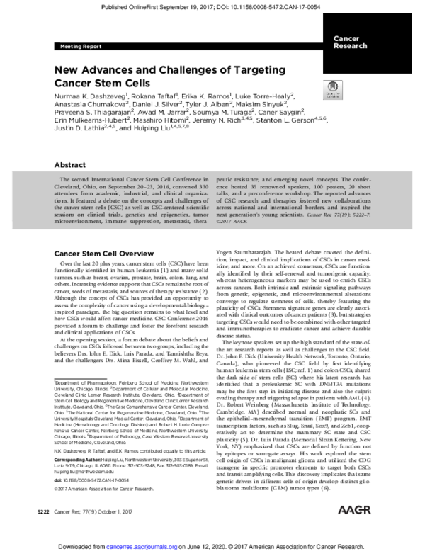(PDF) New Advances and Challenges of Targeting Cancer Stem Cells